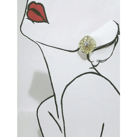 Vintage lucite w/ AB rhinestones clip on earrings - Picture 2 of 4